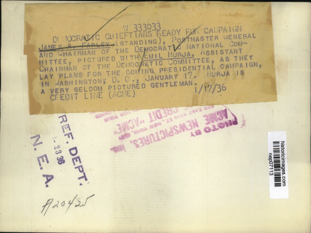 1936 Press Photo James A. Farley & Emil Hurja of Democratic National Committee