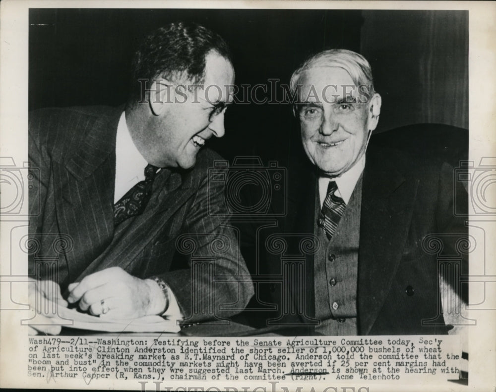 1948 Press Photo Clinton Anderson & Arthur Capper at Senate Agriculture Hearing