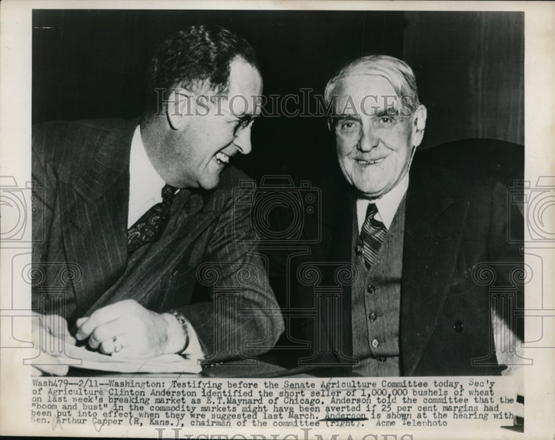 Load image into Gallery viewer, 1948 Press Photo Clinton Anderson &amp; Arthur Capper at Senate Agriculture Hearing
