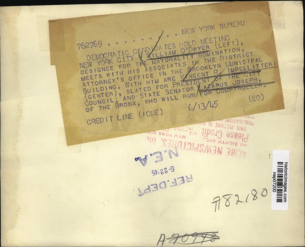 1945 Press Photo William O'Dwyer & New York City Democratic Candidates Meeting