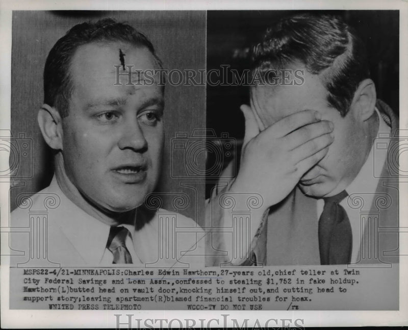 Load image into Gallery viewer, 1954 Press Photo Charles Edwin Hawthorn, Attempted Bank Robbery, Minneapolis
