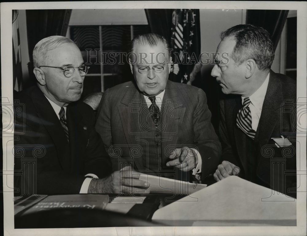 1947 Press Photo President Harry S. Truman, Warren Austin & Dean Acheson