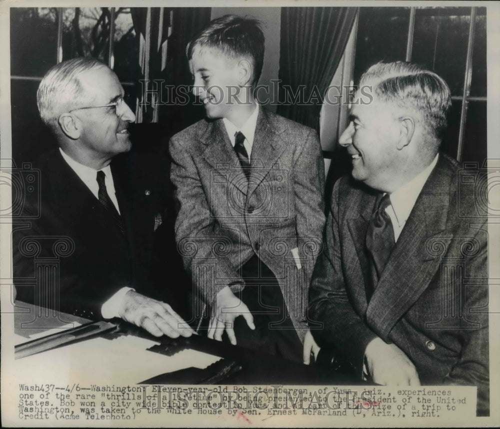 1948 Press Photo President Harry S. Truman & Contest Winner Bob Steenbergen