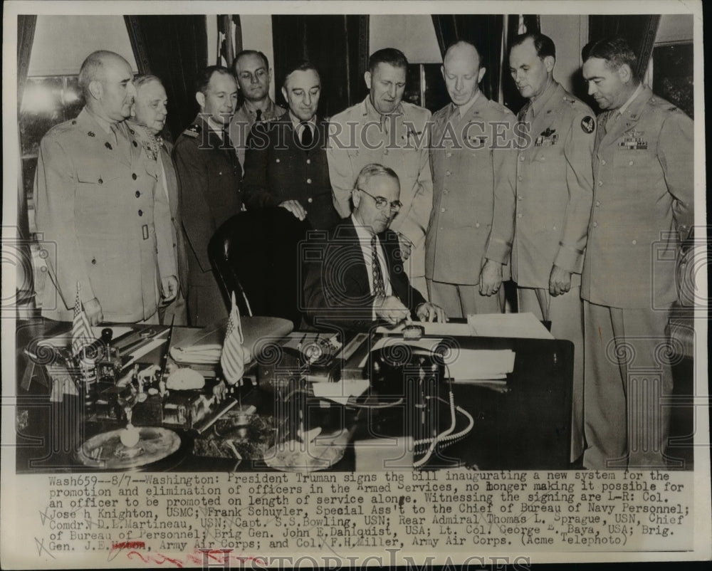 1947 Press Photo President Harry S. Truman Signing Armed Services Bill