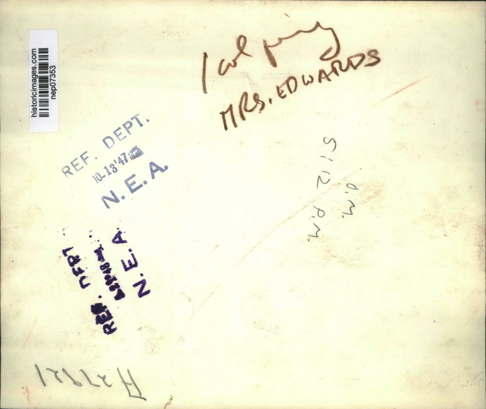 1947 Press Photo Harry S. Truman & india Edwards at White House broadcast