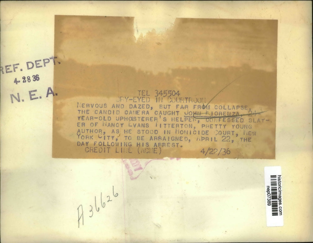 1936 Press Photo Murderer John Fiorenza in Homocide Court, New York City