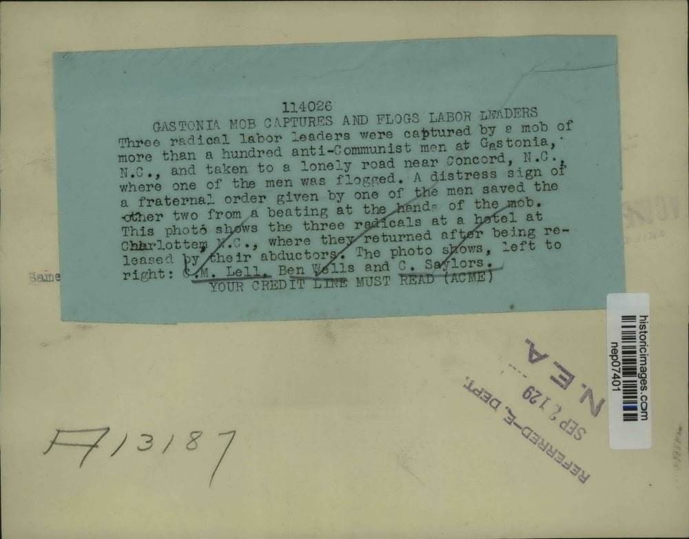 1929 Press Photo C.M. Lell, Ben Wells, & C. Saylors in Charlotte, North Carolina