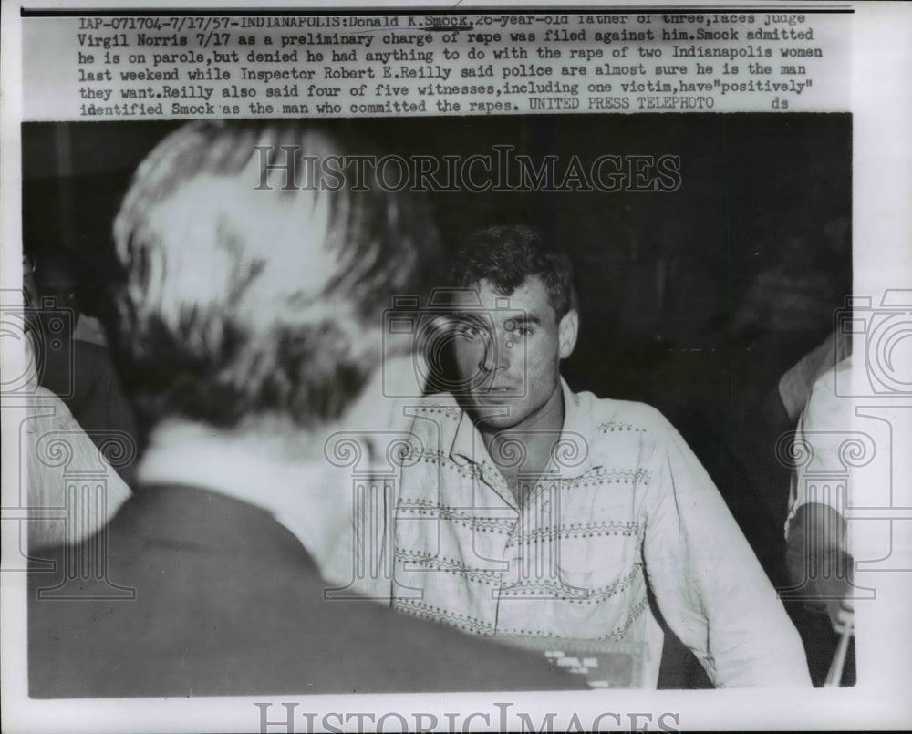 1957 Press Photo Donald K. Smock, Supected of Rape, Indianapolis, Indiana