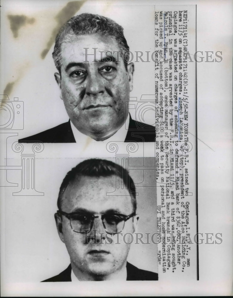 1958 Press Photo FBI Seizes Joseph LaMonica, Malcolm T. Ryan - nep07533