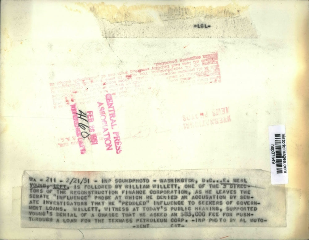 1951 Press Photo E Merl Young & Will Willett After Senate Inquiry Probe