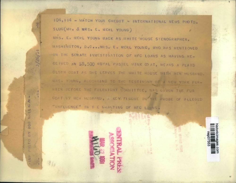 1951 Press Photo Mrs. E. Merl Young Returns as White House Stenographer