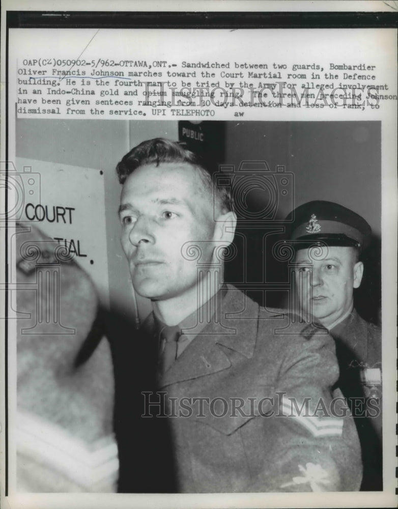 1962 Press Photo Bombadier Oliver Francis Johnson Charged: Gold/Opium Smuggling