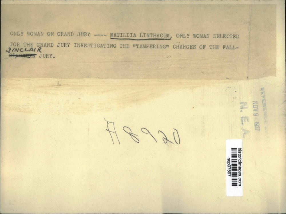 1927 Press Photo Mattilda Linthacum on Grand jury for Sinclair jury - nep07597