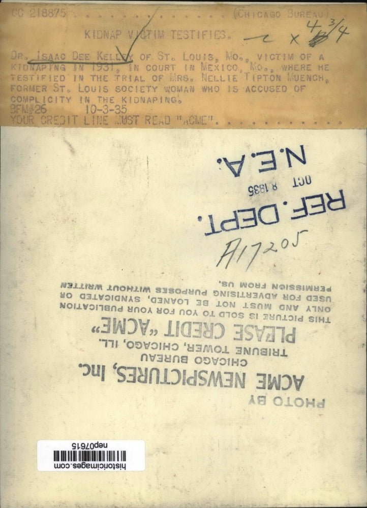 1935 Press Photo Dr Isaac D Kelly of St Louis victim of kidnap by Mrs Muench