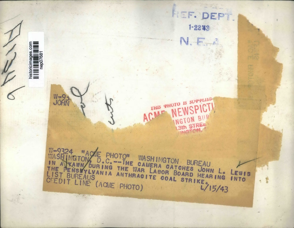 1943 Press Photo John L. Lewis at War Labor Board Pennsylvania Strike Hearing