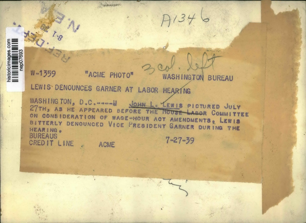 1939 Press Photo John Lewis Denounces Vice President Garner, Labor Hearing DC