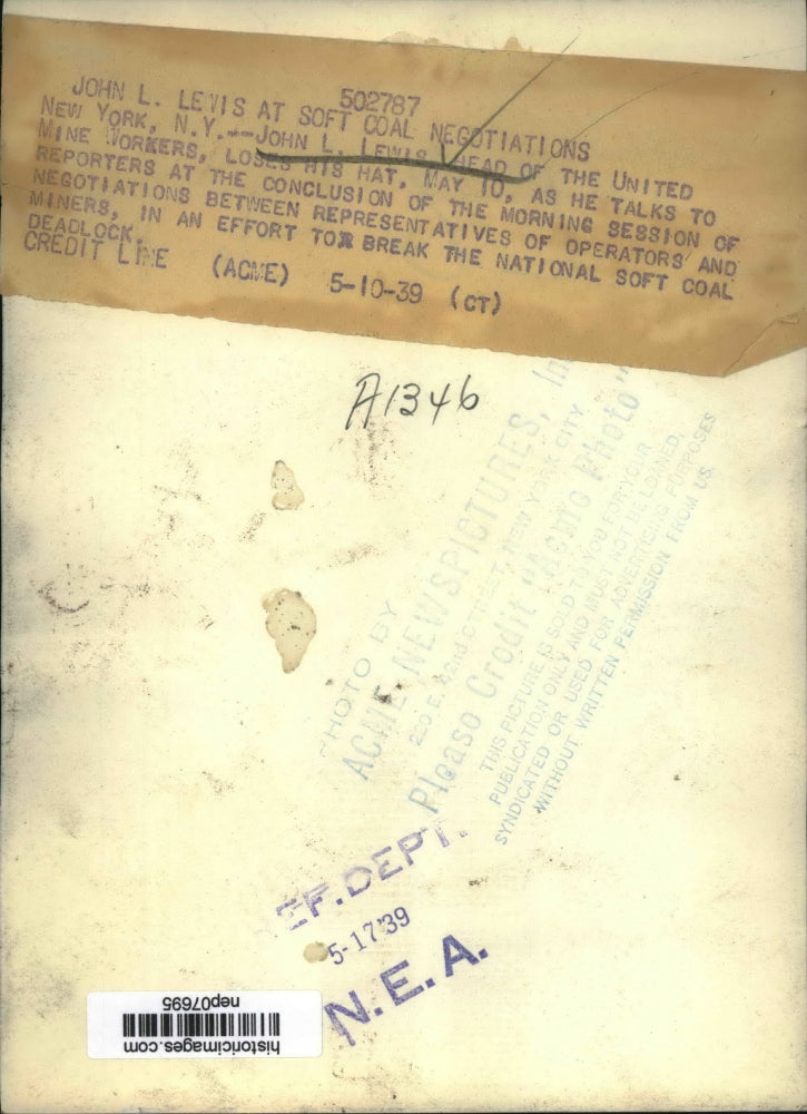 1939 Press Photo John Lewis Talks Negotiations between Coal Operators, Miners NY