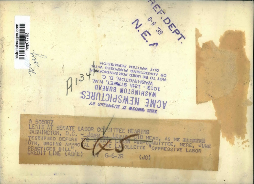 1939 Press Photo John Lewis Urges Oppressive Labor Practices Bill, Washington DC