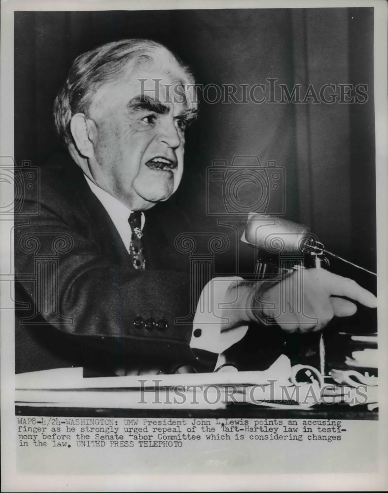 1953 Press Photo John L Lewis of UMW Testifies in Senate Labor Committee