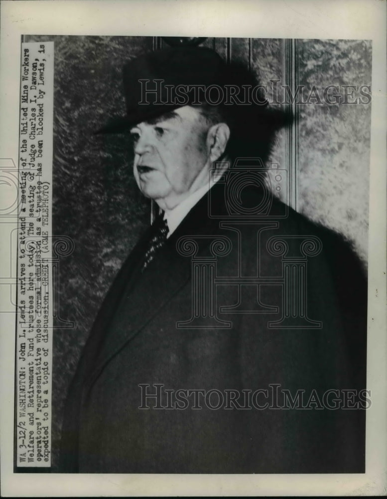 1949 Press Photo John L. Lewis at UMW Trustees Meeting in Washington, D.C.