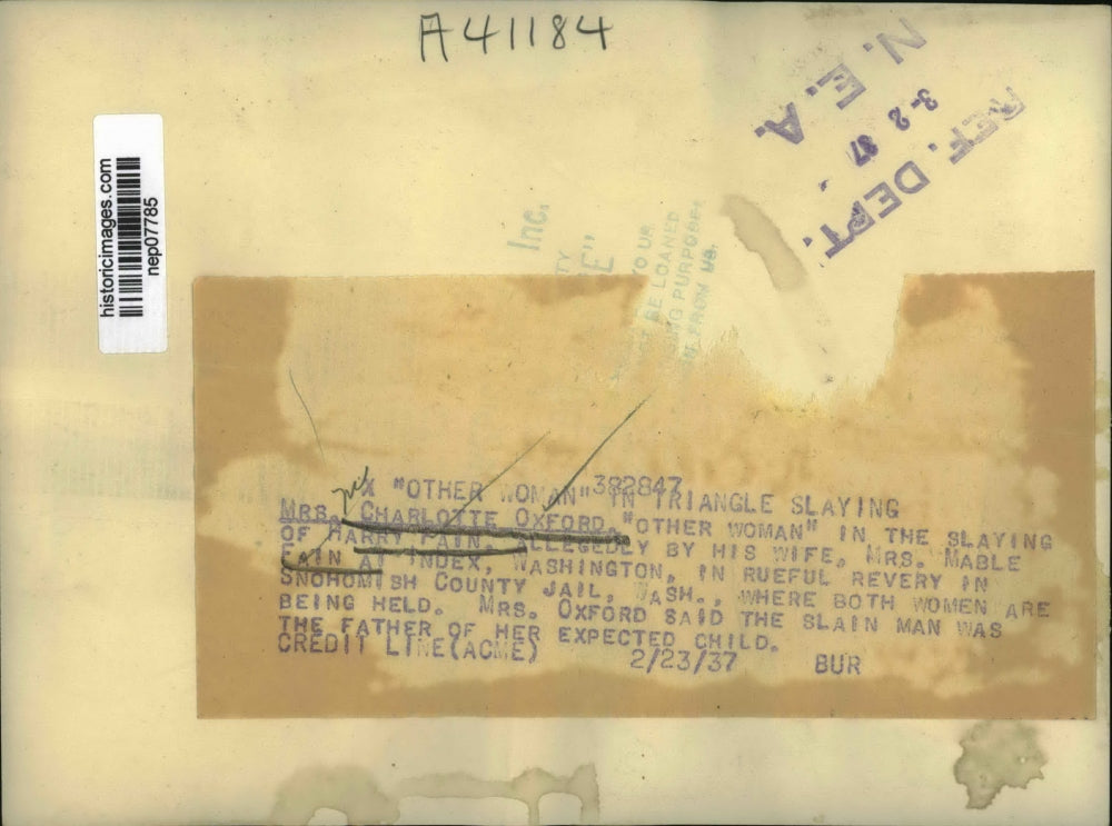 1937 Press Photo Charlotte Oxford of Harry Pain Murder in Index, Washington