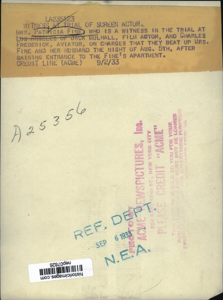 1933 Press Photo Mrs Patricia Fine Witness at Trail of Jack Mulhall Actor