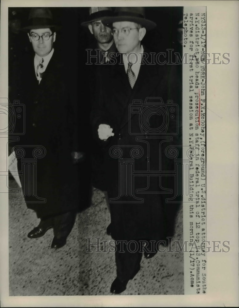 1949 Press Photo John FX McGohey US District Attorney at NY Federal Building