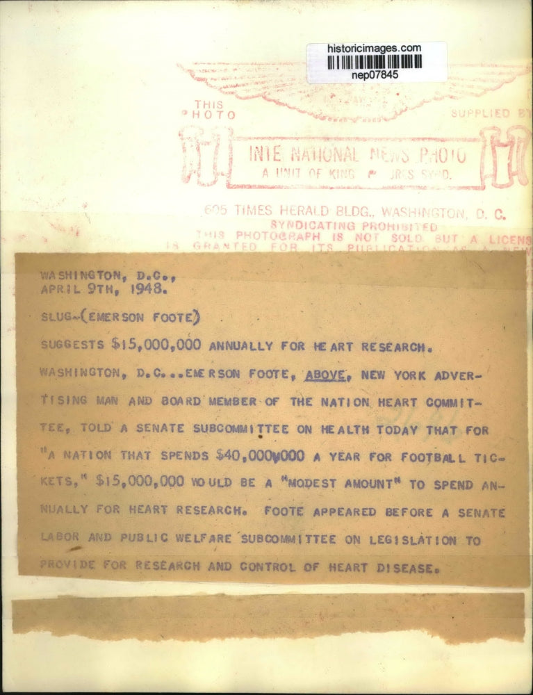 1948 Press Photo Emerson Forte Testifies in Senate Health Subcommittee