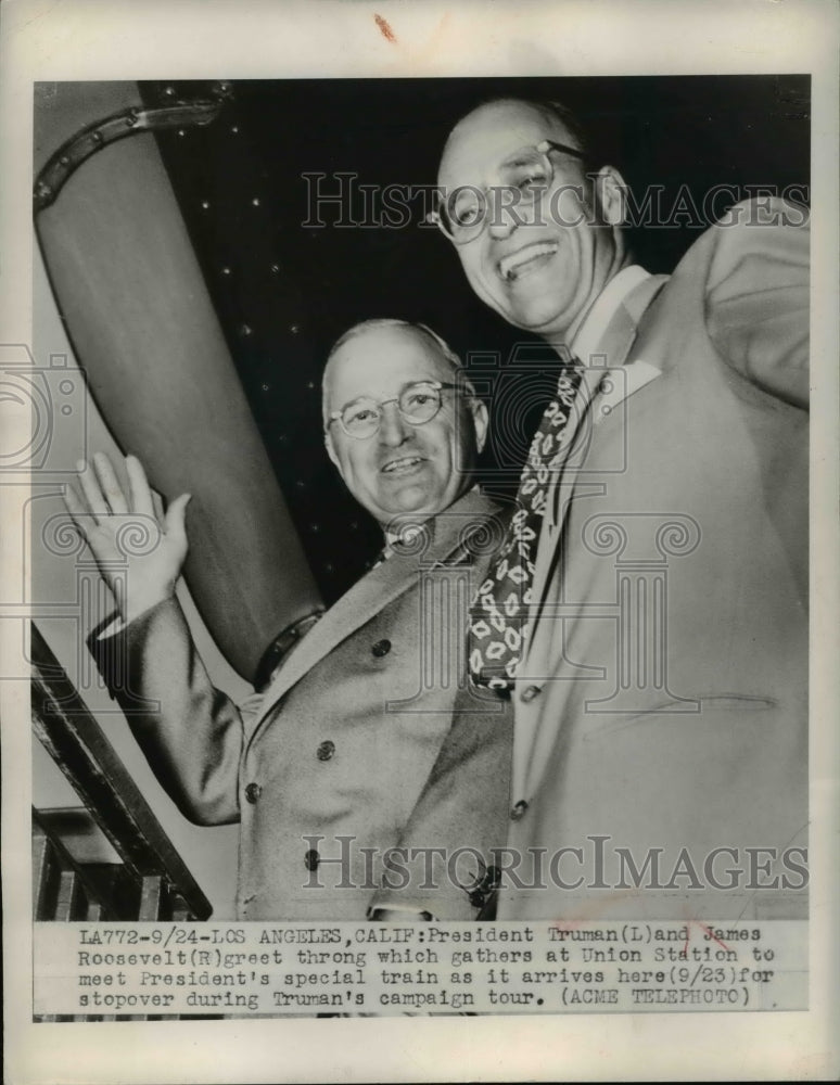 1948 Press Photo President Harry Truman & James Roosevelt in LA - nep07923
