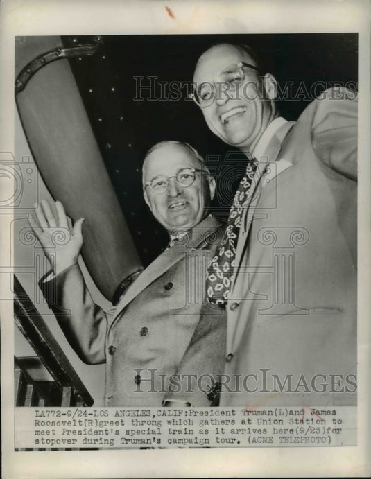 1948 Press Photo President Harry Truman & James Roosevelt in LA - nep07923