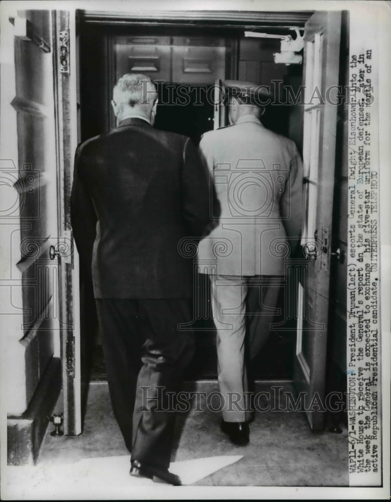 1952 Press Photo President Harry Truman w/ Dwight Eisenhower at White House