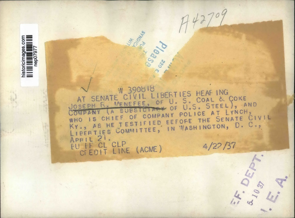 1937 Press Photo Joseph Menefee Testifies in Senate Civil Liberties Committee