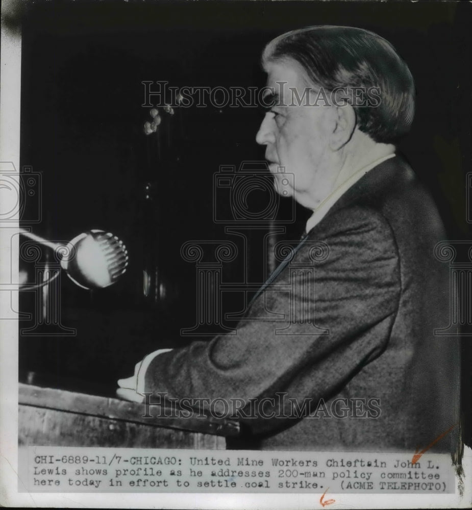 1949 Press Photo John L Lewis of United Mine Workers Addresses Coal Strike Comm.