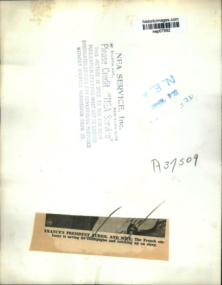 1950 Press Photo President Auriol of France and Wife - nep07992