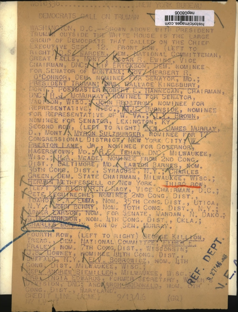 1946 Press Photo President Harry Truman at White House w/ Democratic Visitors