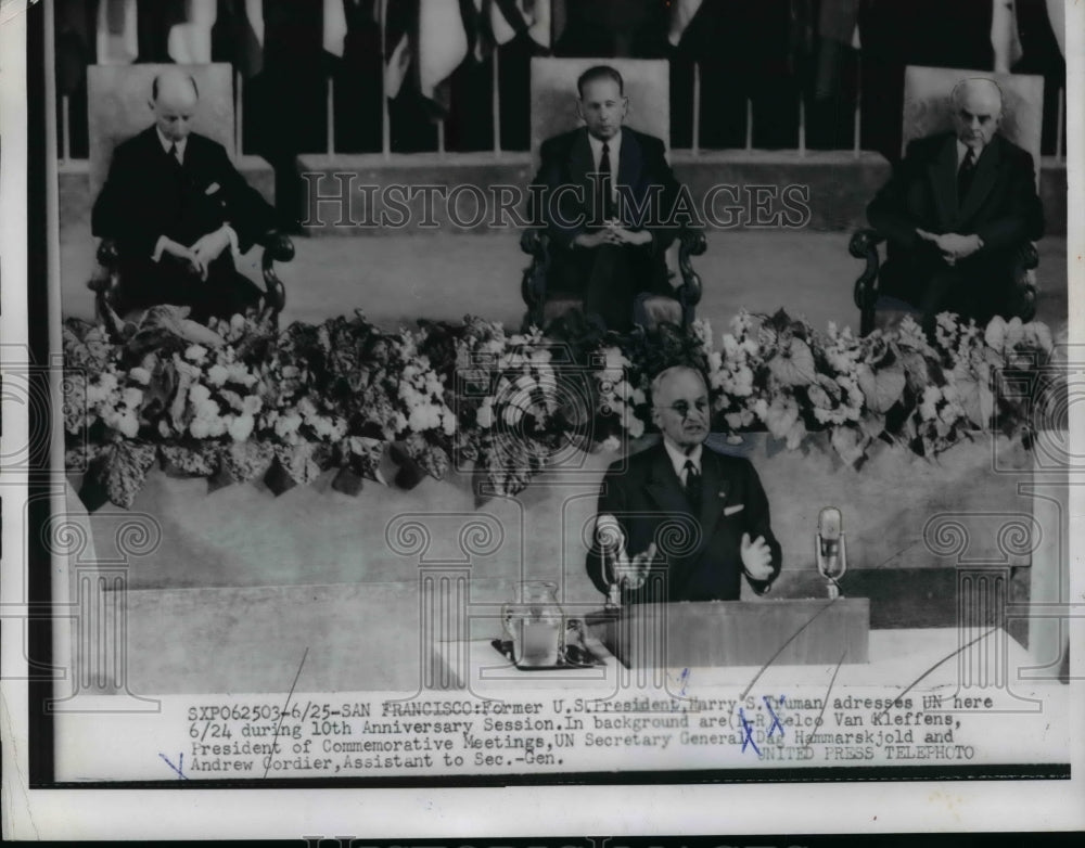 1955 Press Photo President Harry Truman Addresses United Nations - nep08039