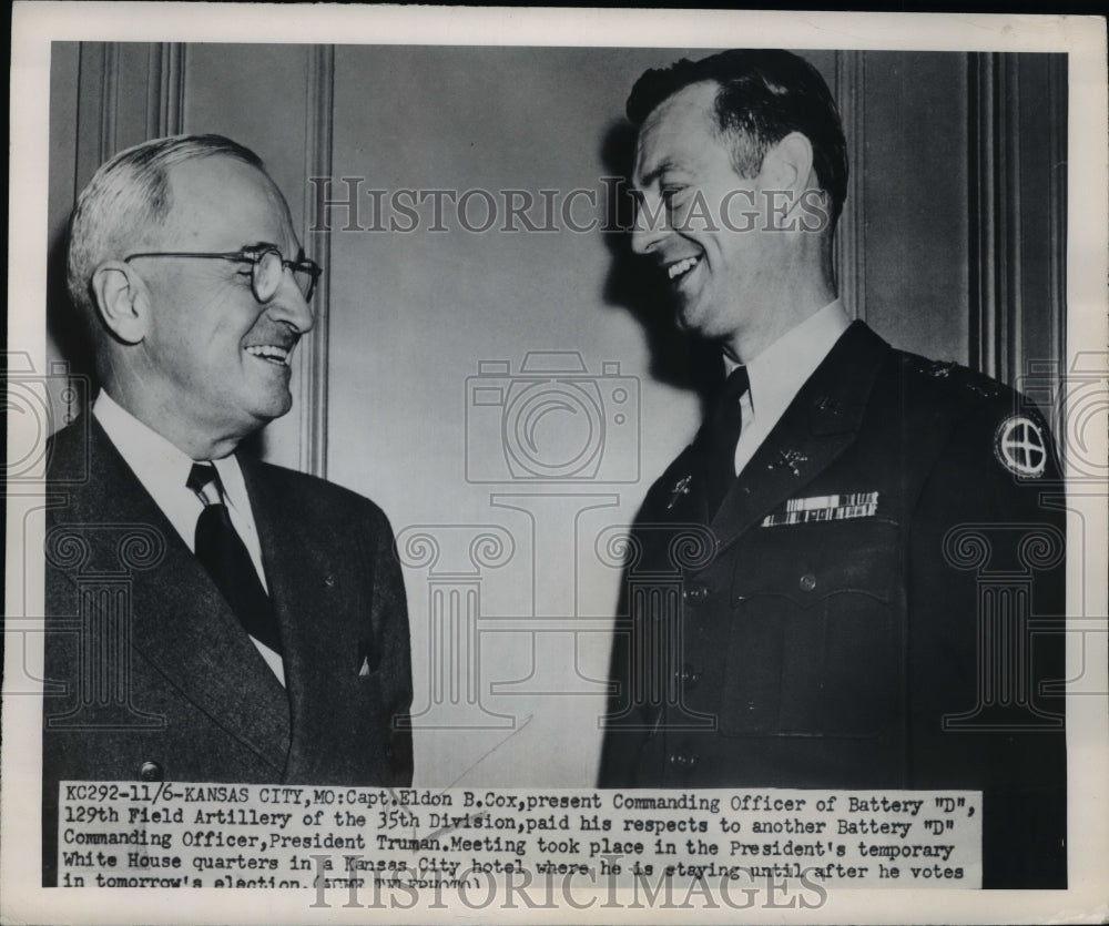 1950 Press Photo President Harry Truman Meets Captain Eldon Cox - nep08041