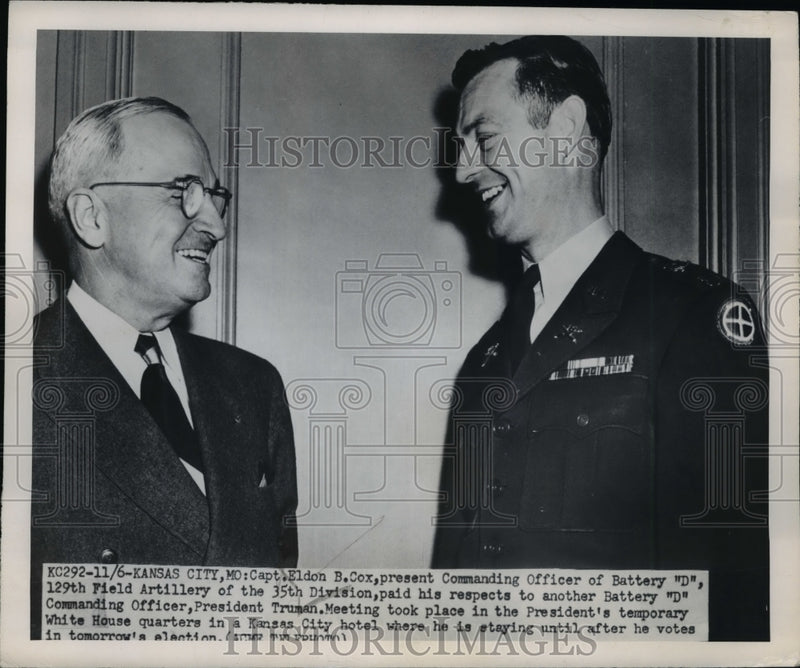 Load image into Gallery viewer, 1950 Press Photo President Harry Truman Meets Captain Eldon Cox - nep08041

