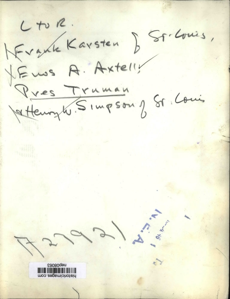 1946 Press Photo President Truman, Frank Karsten, Enos Axtell, Henry Simpson