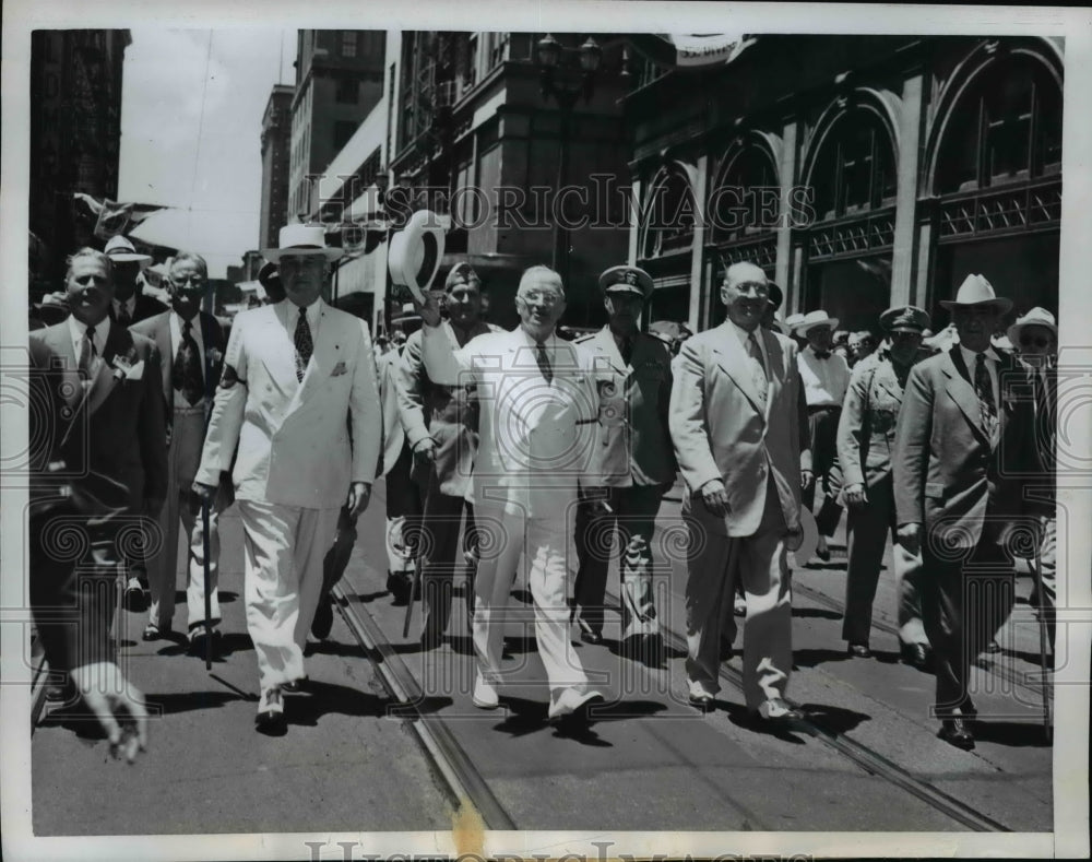 1950 Press Photo Pres Harry Truman Leads 13K Marchers Through Downtown St Louis