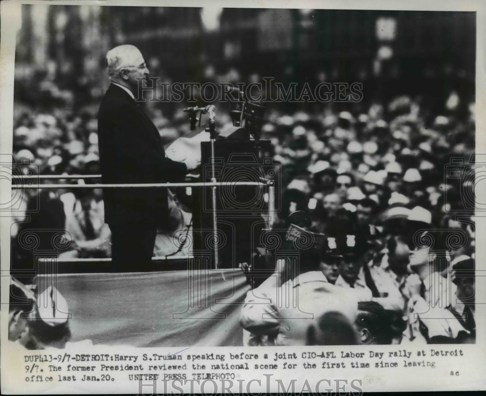 1953 Press Photo Harry Truman Speaks at AFL-CIO Labor Day Rally, Detroit