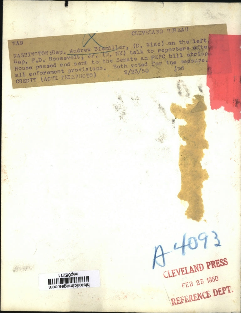 1950 Press Photo Andrew Biemiller, F.D. Roosevelt Talk to Press after FEPC Pass