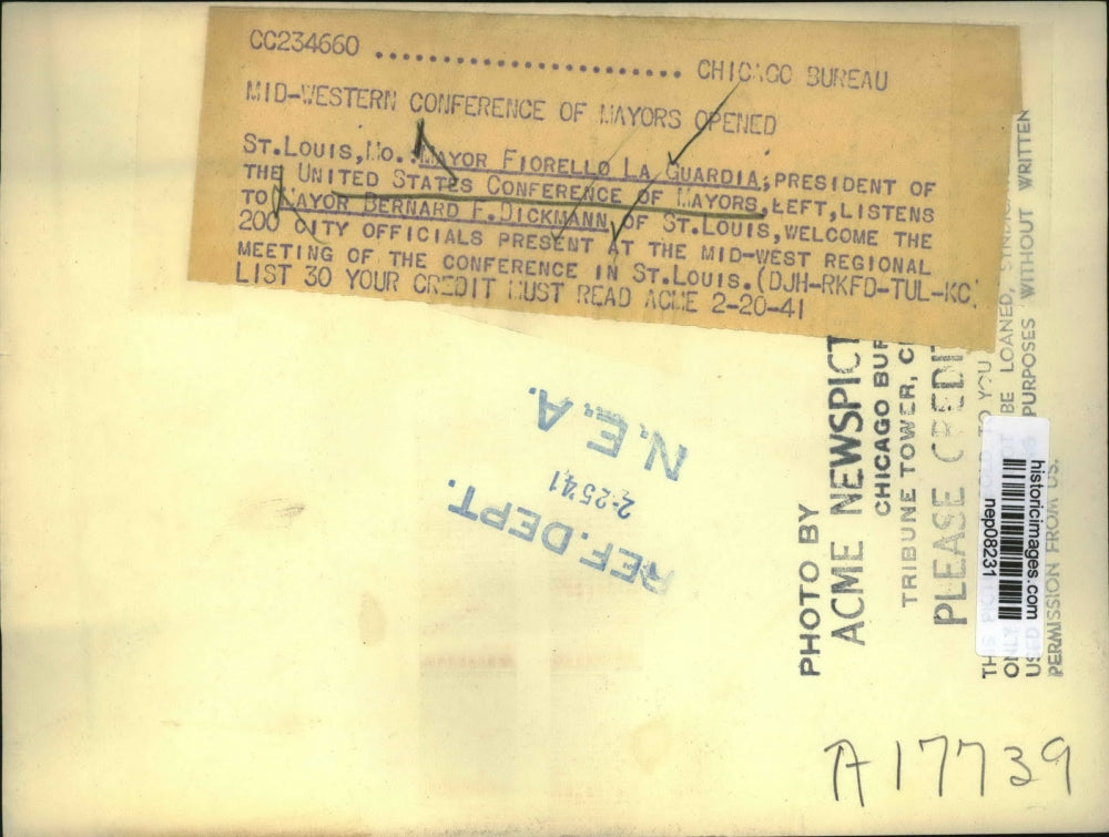 1941 Press Photo Mayor Fiorello La Guardia & Mayor Bernard Dickmann Start Meet