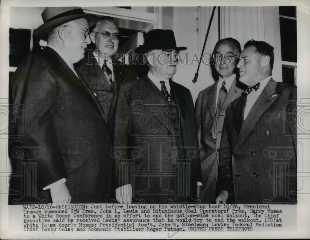 1952 Press Photo John L Lewis, Harry Moses at Truman White House - nep08247
