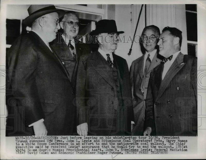 Load image into Gallery viewer, 1952 Press Photo John L Lewis, Harry Moses at Truman White House - nep08247
