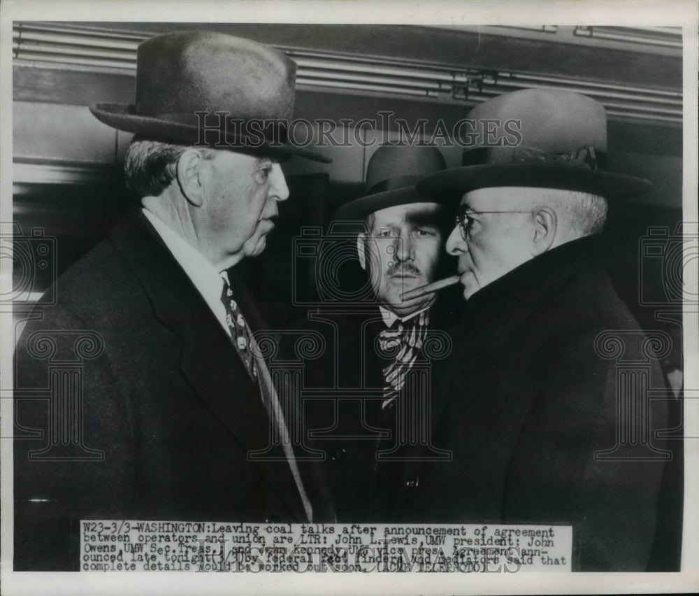 1950 Press Photo John L Lewis, John Owens, John Kennedy of United Mine Workers