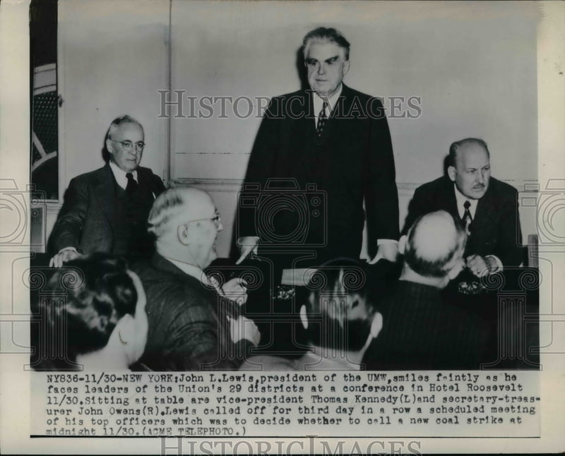 Load image into Gallery viewer, 1949 Press Photo John L Lewis United Mine Workers at Hotel Roosevelt Conference
