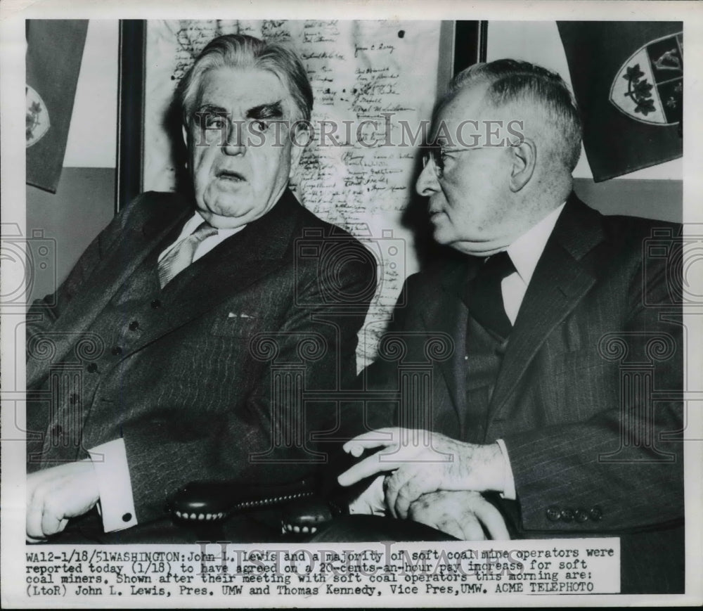 1951 Press Photo John Lewis, Thomas Kennedy United Mine Workers Coal Meeting