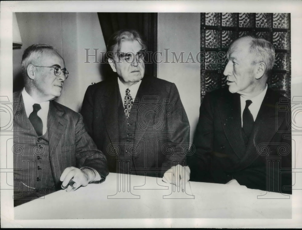 1950 Press Photo Thomas Kennedy,John Lewis,Ralph Taggert Coal Miners Wage Meet