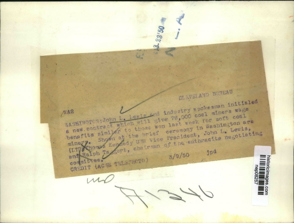 1950 Press Photo Thomas Kennedy,John Lewis,Ralph Taggert Coal Miners Wage Meet